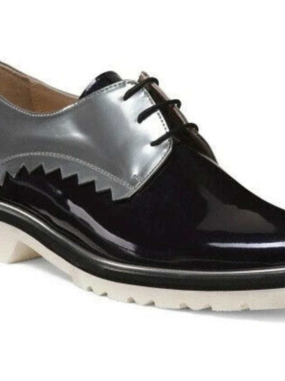 Pertini Patenr Leather Women's Oxford Flats in Black and Silver